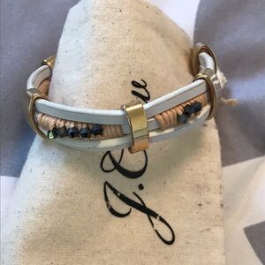 J Crew leather gold and beaded cuff